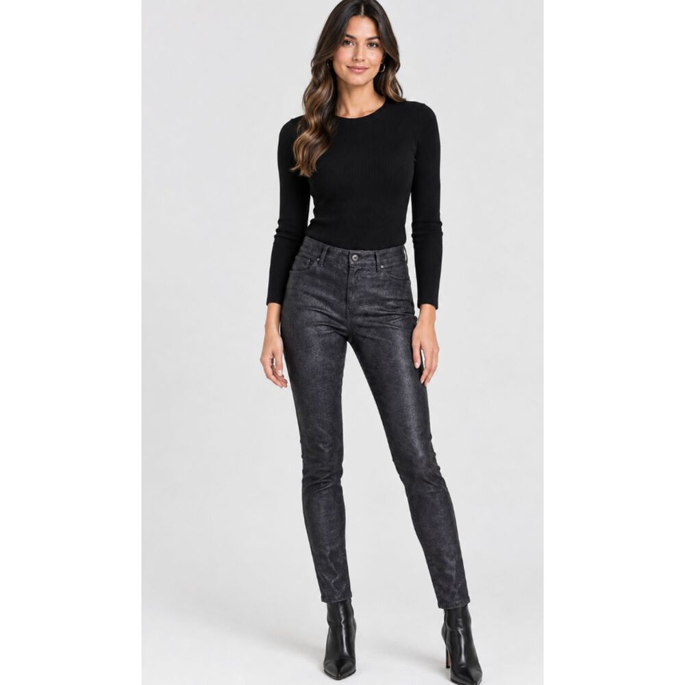 Chico's Faux Leather Slim Pull On Pants Women's Size Medium 8 (Chico's Size 1)
